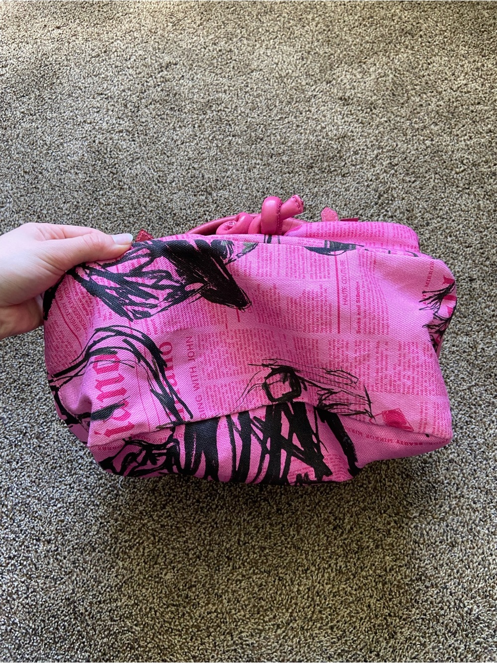 Vintage John Galliano Pink Newspaper Print Leather/Canvas Shoulder Slouchy Bag - Picture 11 of 15